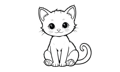 Adorable Cartoon Kitten Line Art Drawing