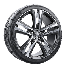 Obraz premium Shiny chrome alloy car wheel with tire isolated on transparent background