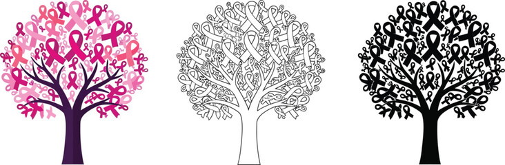 Breast cancer awareness ribbon tree vector illustration design for october month campaign support