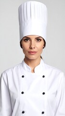 Woman in white chef's uniform
