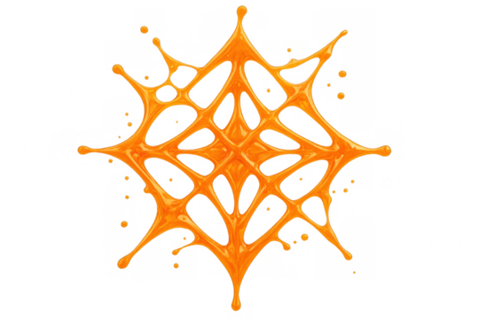 Orange juice splashing, forming dynamic symmetrical wave, creating vibrant visual against transparent background for fresh design element