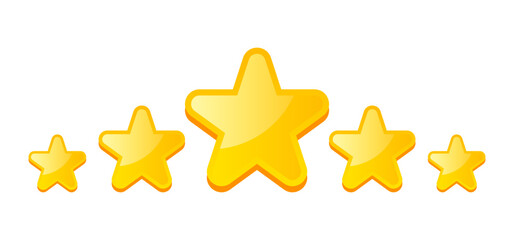 Glossy Golden Star Rating Icons on Dark Background – 5 Star Cartoon Illustration