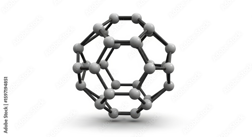 Poster intricate molecular structure of a buckminsterfullerene with a white background captured in high def