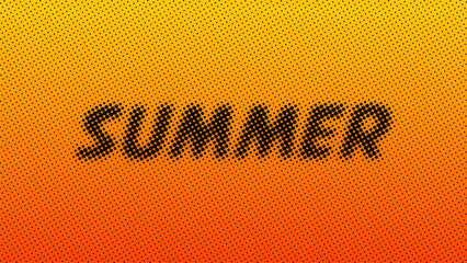 Typography Summer in Bright: The word SUMMER is displayed prominently, overlaid against a gradient background of vibrant orange and yellow, symbolizing warmth and energy. 