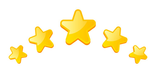 Glossy Yellow Cartoon Stars Icon Set on White Background – 5 Star Rating Concept