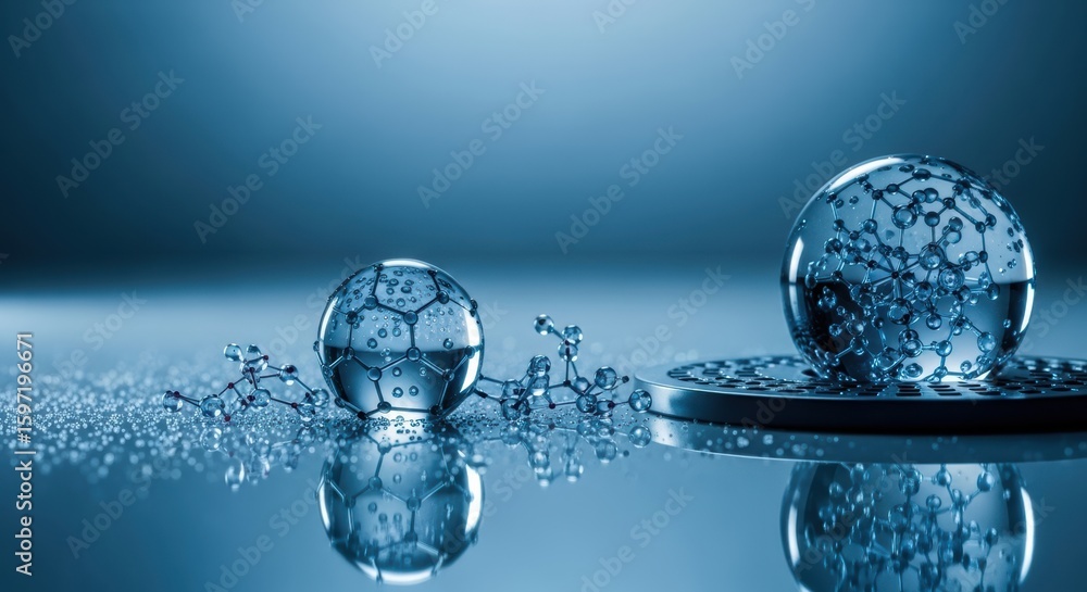 Aufkleber exploring the intriguing world of molecular structures depicted in captivating blue tones and reflec