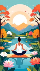 Woman meditating by a serene lake