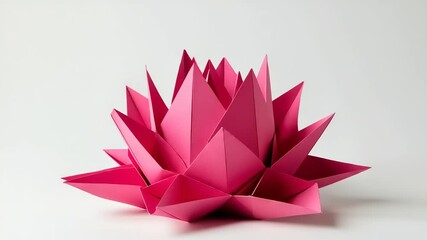 Pink origami lotus flower on a white background - Powered by Adobe