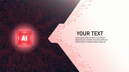 Abstract red and white tech background with an AI chip and circuit patterns, leaving space for your text.