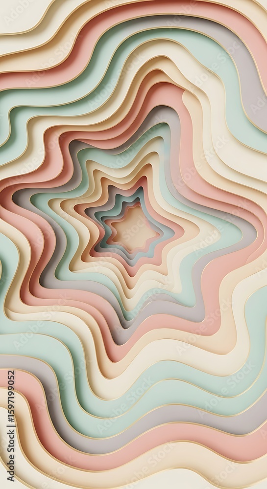 Poster abstract pastel wavy layers art, soft colors gradient forms a unique pattern that is truly