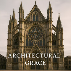 The architectural grace of a grand cathedral is showcased highlighting its intricate gothic design and towering spires