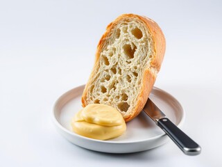 Artisan Bread with Butter on a White Plate