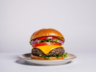 Classic Cheeseburger on White Background