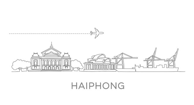 Haiphong Skyline with Minimalist City Outline, and Vietnam.