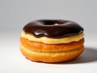 Gourmet Boston Cream Donut on White Background