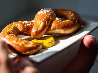 Hand-Held Soft Pretzel with Mustard