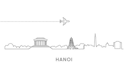 Obraz premium Hanoi Skyline with Vietnam Minimal line art Plane.