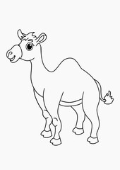 Black and White Line Drawing of a Standing Camel – Side View for Coloring Page