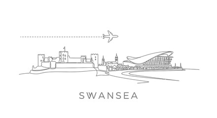 Naklejka premium Swansea skyline vector Cityscape drawing.
