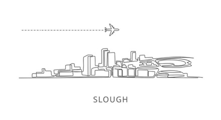 Obraz premium Slough Cityscape Line Art Plane Flight.