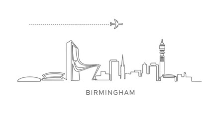 Obraz premium Birmingham Skyline UK Line Art Minimal.