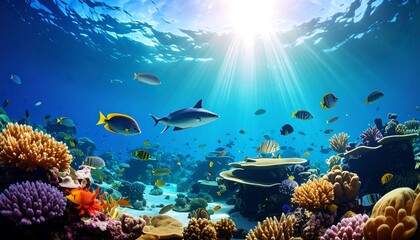 Naklejka premium Vibrant underwater coral reef scene (1)