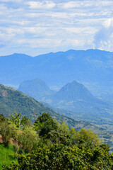 Fototapeta premium Scenic landscape of the Farallones de La Pintada, iconic rock formations in the Suroeste Antioqueño (Southwestern Antioquia) coffee region of the Colombian Andes, South America.