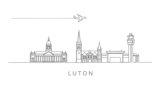 Luton Skyline Plane Minimalist Travel Icon Vector.