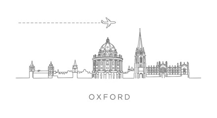 Obraz premium Oxford Skyline Line Art with Travel, and England.