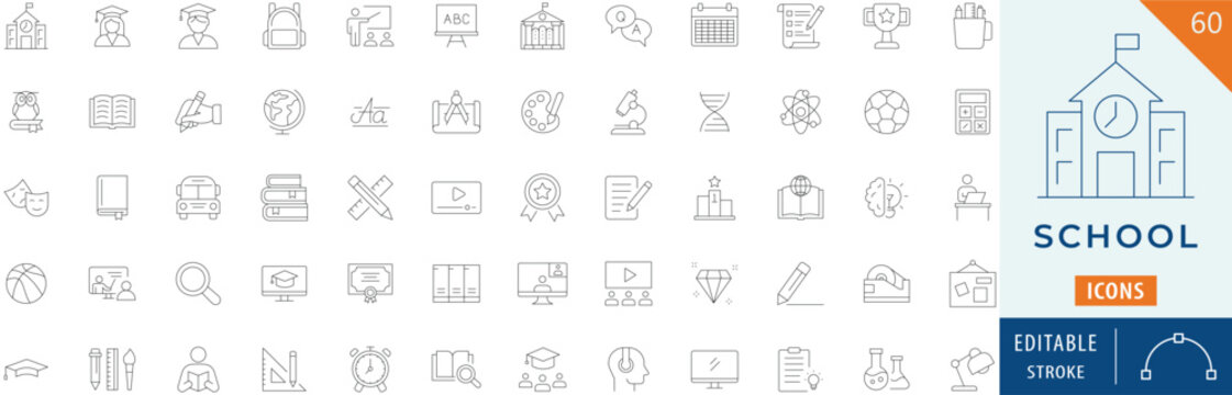 School icon collection set. Editable stroke.