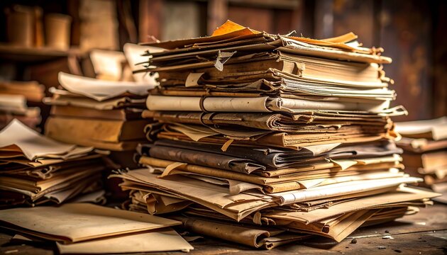 Stacked old books and papers