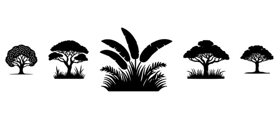 Tree Silhouette Black Filled - Vector Illustration Elements Icon.