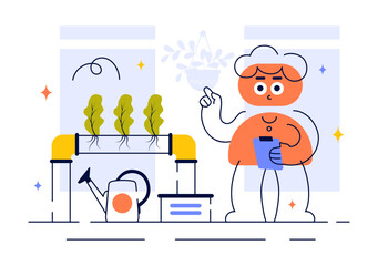 Hydroponics Technology Vector Illustration Featuring a Greenhouse Environment for Growing Green Plants Under Controlled Conditions in a Background