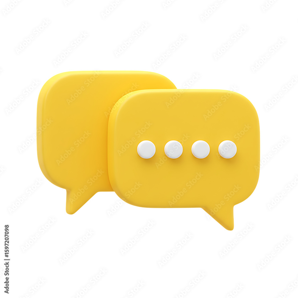 Fototapete bright yellow 3d chat bubbles with dots indicating conversation or messaging isolated on transparent