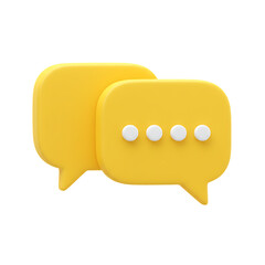 Bright yellow 3d chat bubbles with dots indicating conversation or messaging isolated on transparent background