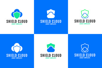 Set collection of digital shield cloud logo design template vector illustration