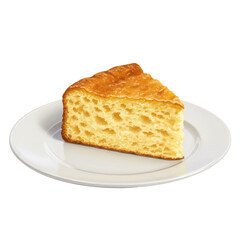 Fototapeta premium Golden-Brown Cake Slice on Off-White Plate