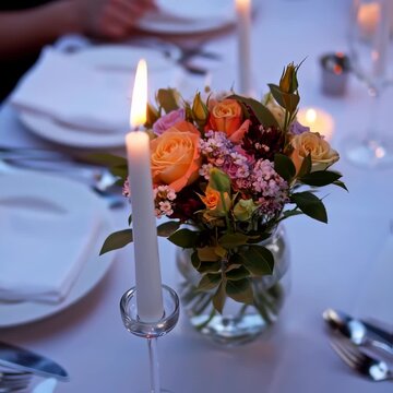 Elegant table setting with candles and flowers
