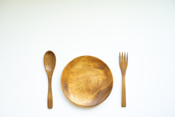 Wooden Tableware on White Background