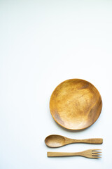 Wooden Tableware on White Background