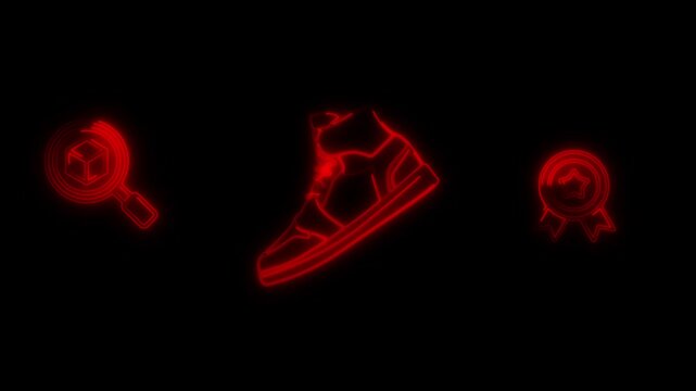Glowing neon line Fitness sneakers shoes for training, running icon isolated on black background. Sport shoes. 4K Video motion graphic animation . speed, sport, style, symbol, 