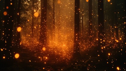 Enchanted forest with glowing lights, a magical woodland scene at twilight