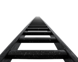Long wooden ladder perspective