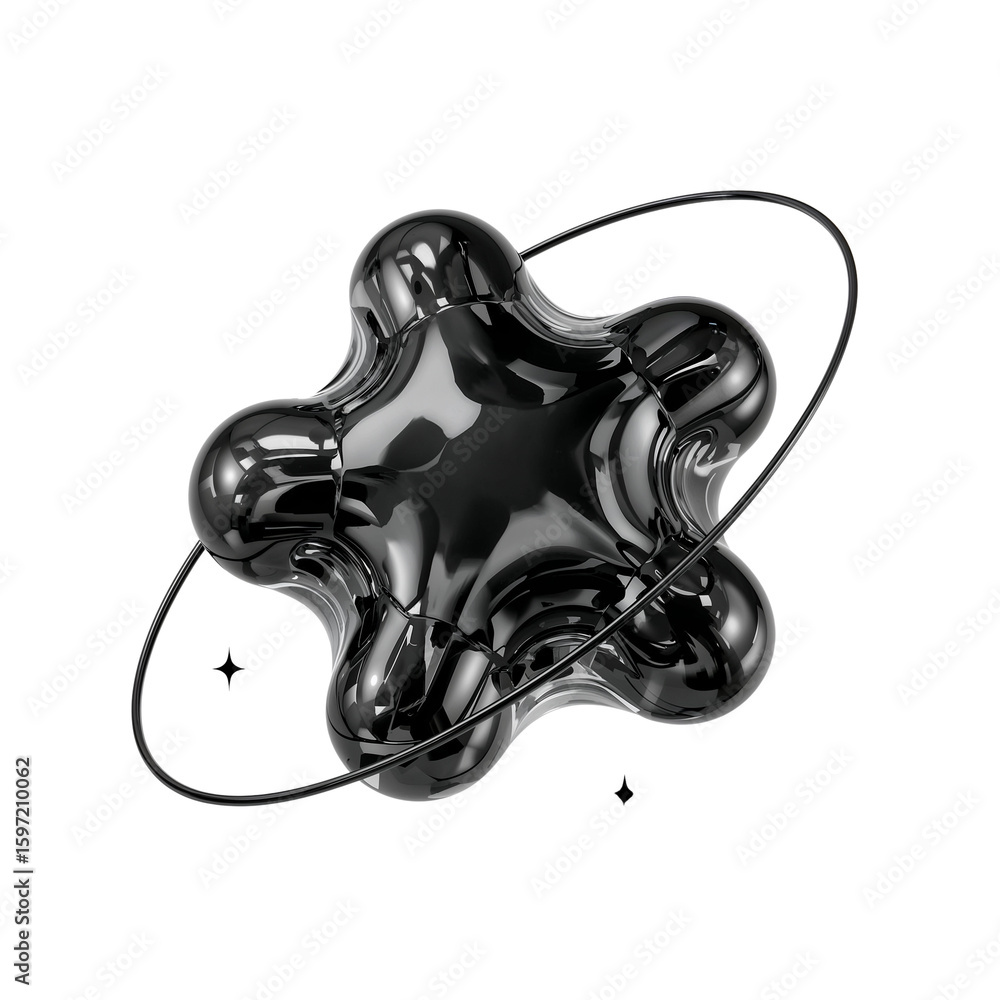 Aufkleber iridescent fluid form orbiting in an infinite void with subtle glow and chromatic aberration