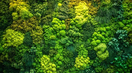 Lush green moss wall, a vibrant botanical display of natural textures
