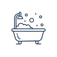 Bath and shower, Outline icon of a  bathtub with overhead shower fixture, bathroom and hygiene concepts.