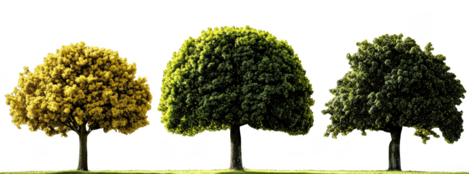 Vibrant trees showcasing seasonal changes with bright yellow, lush green, and deep green foliage. trees stand majestically, representing nature beauty and diversity