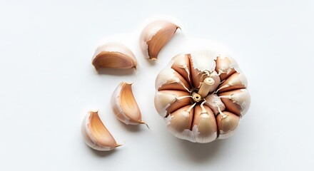Garlic Bulb and Cloves on White Background