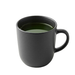 Sleek Black Mug Filled with Green Liquid, Simple and Elegant.