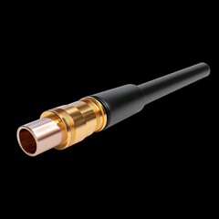 Fototapeta premium Detailed Close-up of Electrical Connector with Glossy Black Finish and Copper Elements on Black Background